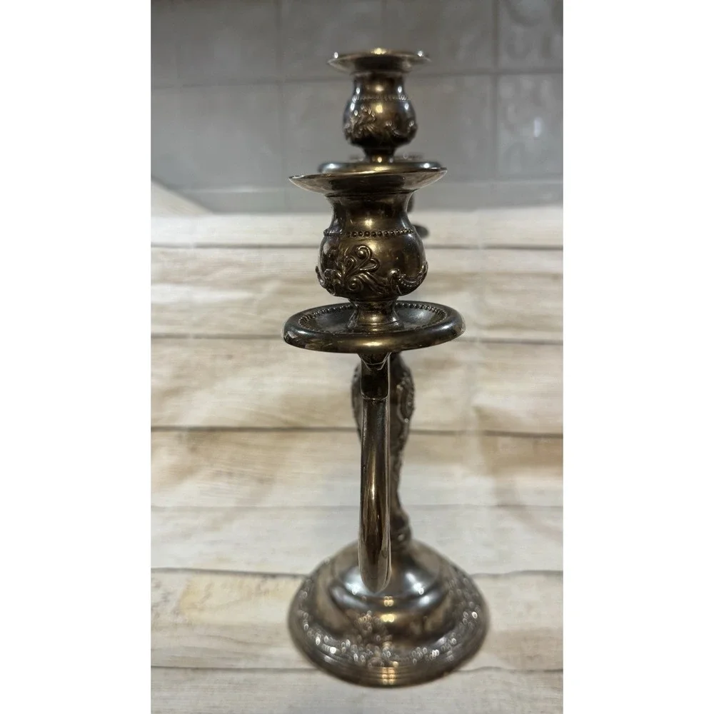 Vintage Godinger Silver Plated 3 Three Light Candelabra Ornate Baroque Detailing
